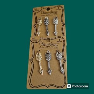5/$25 CHARMALONG Set of Two Cards Rhinestone Metal Arrow Charm Pendants